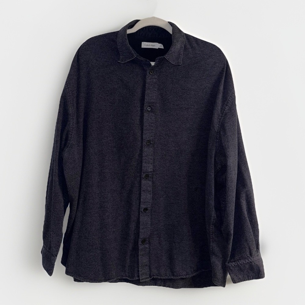 5/25 Calvin Klein Long‎ Sleeve Mens Oversized Plaid Flannel Shirt Size L Gray